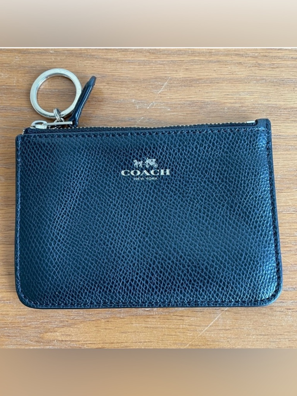 Coach Black Textured Leather Wristlet with Key Holder excellent shape like new